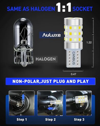 168 2825 W5W T10 CAN-Bus LED لمبة مزدوجة اللون أبيض/أزرق جليدي مفاتيح خلفية للسيارة الداخلية لخريطة القبة وأضواء لوحة القيادة، حزمة من 2 in Kuwait