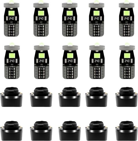 20 Pieces T10 194 LED Bulb Green, 3030 Chip Dash Light with Socket, Non Polarity Plug And Play Dimmable, Dashboard Gauge Cluster Dome Map License Plate Interior Lighting in Kuwait