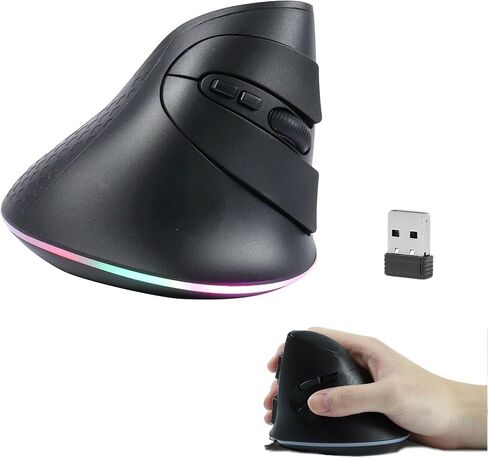 ماوس لاسلكي 2.4 جيجا هرتز، ماوس عمودي مريح، ماوس بلوتوث RGB، ماوس بصري مع جهاز استقبال USB 7 أزرار، 4 فئران كمبيوتر لاسلكية قابلة للتعديل DPI لأجهزة الكمبيوتر المحمول المكتبية، رمادي in Kuwait