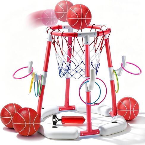 Pool Basketball Hoop with 4 Balls & 12 Rings, 2-in-1 Floating Pool Toys for Kids Adults, Water Game for Indoor Outdoor Swimming Backyard Party, Portable Summer Gifts for Boys Girls Ages 8-12, Blue in Kuwait