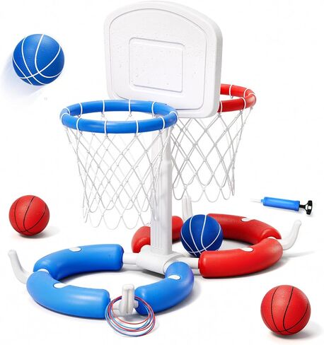 HYES Double Pool Basketball Hoop with Backboard, 2-in-1 Floating Pool Toys Ring Toss Game, 2 Player Games Summer Outdoor Water Toys Gifts for Kids Ages 4-8 8-12 & Adults, Family Swimming Pool Party in Kuwait