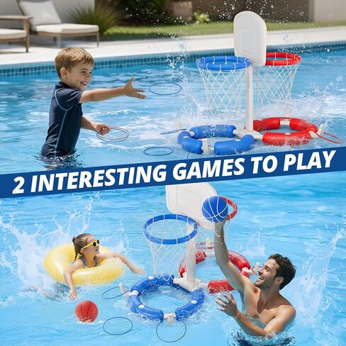HYES Double Pool Basketball Hoop with Backboard, 2-in-1 Floating Pool Toys Ring Toss Game, 2 Player Games Summer Outdoor Water Toys Gifts for Kids Ages 4-8 8-12 & Adults, Family Swimming Pool Party in Kuwait