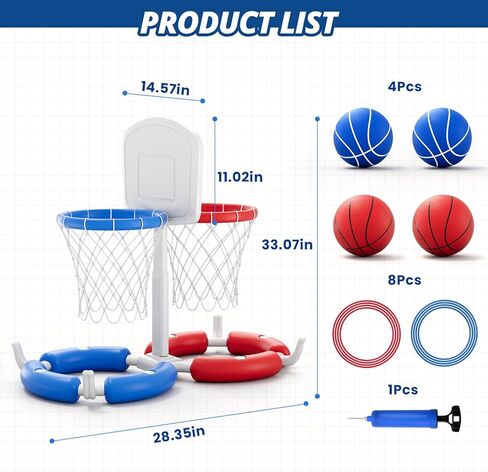 HYES Double Pool Basketball Hoop with Backboard, 2-in-1 Floating Pool Toys Ring Toss Game, 2 Player Games Summer Outdoor Water Toys Gifts for Kids Ages 4-8 8-12 & Adults, Family Swimming Pool Party in Kuwait