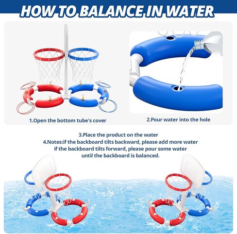 HYES Double Pool Basketball Hoop with Backboard, 2-in-1 Floating Pool Toys Ring Toss Game, 2 Player Games Summer Outdoor Water Toys Gifts for Kids Ages 4-8 8-12 & Adults, Family Swimming Pool Party in Kuwait