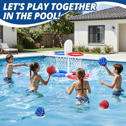 HYES Double Pool Basketball Hoop with Backboard, 2-in-1 Floating Pool Toys Ring Toss Game, 2 Player Games Summer Outdoor Water Toys Gifts for Kids Ages 4-8 8-12 & Adults, Family Swimming Pool Party in Kuwait