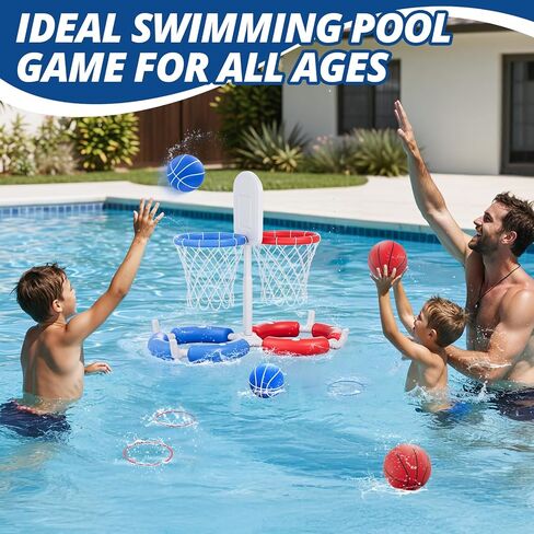 HYES Double Pool Basketball Hoop with Backboard, 2-in-1 Floating Pool Toys Ring Toss Game, 2 Player Games Summer Outdoor Water Toys Gifts for Kids Ages 4-8 8-12 & Adults, Family Swimming Pool Party in Kuwait