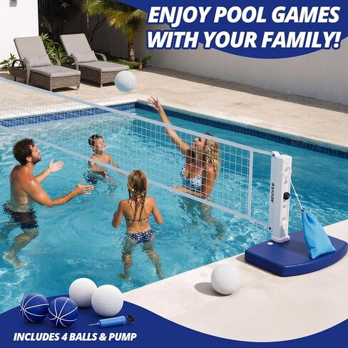 HYES 2 in 1 Pool Volleyball Net & Basketball Hoop Set, Adjustable Swimming Poolside Net for Inground Pool, Summer Outdoor Water Games Toys for Kids Teens Adults Family in Kuwait