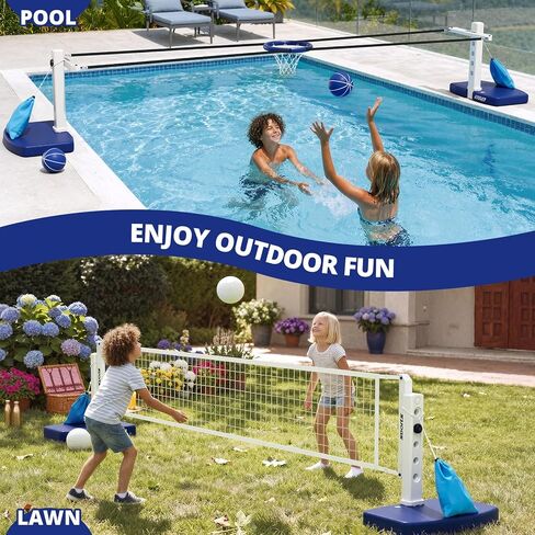 HYES 2 in 1 Pool Volleyball Net & Basketball Hoop Set, Adjustable Swimming Poolside Net for Inground Pool, Summer Outdoor Water Games Toys for Kids Teens Adults Family in Kuwait
