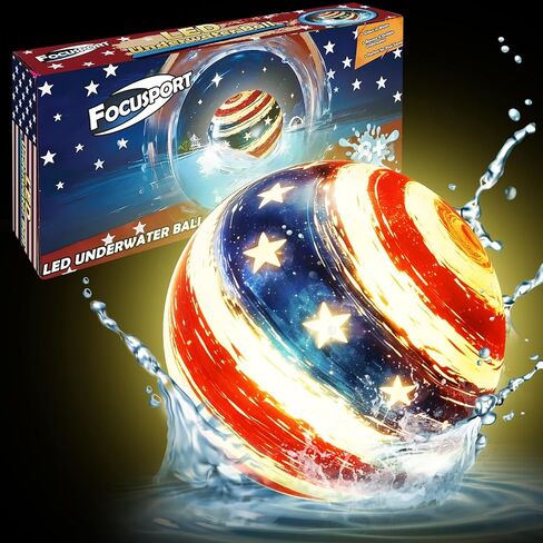 LED Underwater Pool Ball – 1 Pack 9" Light Up Water Ball Toy, Patriotic Design Pool Sports Game for Kids & Teens, Dribble & Pass for Water Football & Basketball, Summer Backyard Parties in Kuwait