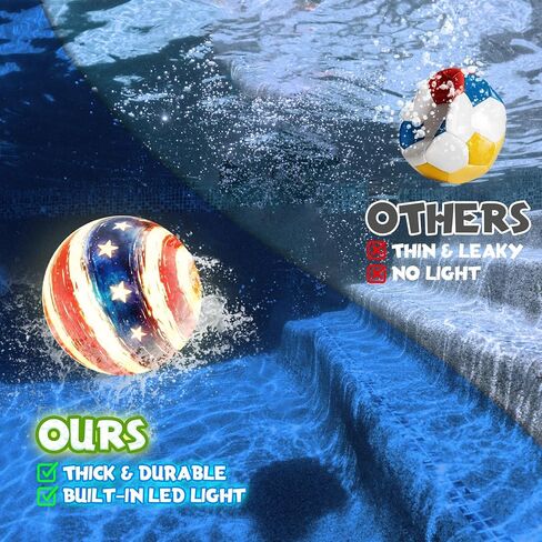 LED Underwater Pool Ball – 1 Pack 9" Light Up Water Ball Toy, Patriotic Design Pool Sports Game for Kids & Teens, Dribble & Pass for Water Football & Basketball, Summer Backyard Parties in Kuwait