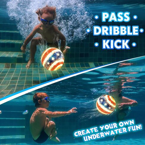 LED Underwater Pool Ball – 1 Pack 9" Light Up Water Ball Toy, Patriotic Design Pool Sports Game for Kids & Teens, Dribble & Pass for Water Football & Basketball, Summer Backyard Parties in Kuwait