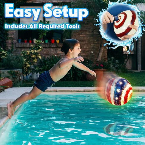 LED Underwater Pool Ball – 1 Pack 9" Light Up Water Ball Toy, Patriotic Design Pool Sports Game for Kids & Teens, Dribble & Pass for Water Football & Basketball, Summer Backyard Parties in Kuwait
