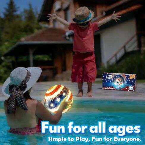 LED Underwater Pool Ball – 1 Pack 9" Light Up Water Ball Toy, Patriotic Design Pool Sports Game for Kids & Teens, Dribble & Pass for Water Football & Basketball, Summer Backyard Parties in Kuwait