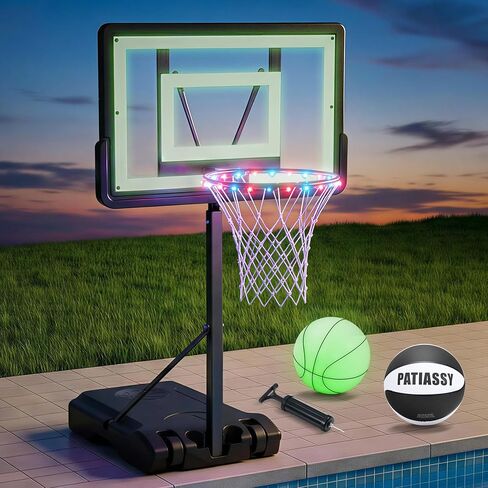 Pool Basketball Hoop – Height Adjustable 57" to 68" Portable Poolside Basketball Hoop with Wheels, Glow-in-Dark Backboard & LED Rim, Glow Ball + Standard Ball, Indoor Outdoor Night Games in Kuwait