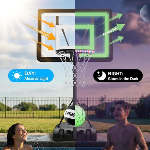 Pool Basketball Hoop – Height Adjustable 57" to 68" Portable Poolside Basketball Hoop with Wheels, Glow-in-Dark Backboard & LED Rim, Glow Ball + Standard Ball, Indoor Outdoor Night Games in Kuwait
