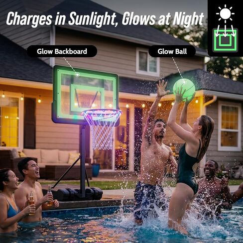 Pool Basketball Hoop – Height Adjustable 57" to 68" Portable Poolside Basketball Hoop with Wheels, Glow-in-Dark Backboard & LED Rim, Glow Ball + Standard Ball, Indoor Outdoor Night Games in Kuwait