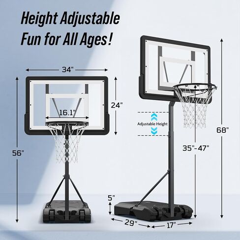 Pool Basketball Hoop – Height Adjustable 57" to 68" Portable Poolside Basketball Hoop with Wheels, Glow-in-Dark Backboard & LED Rim, Glow Ball + Standard Ball, Indoor Outdoor Night Games in Kuwait