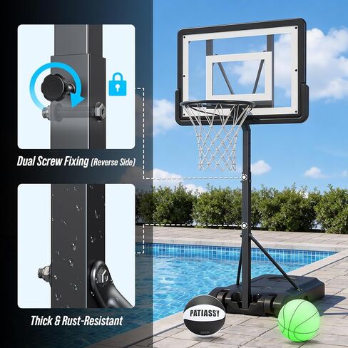 Pool Basketball Hoop – Height Adjustable 57" to 68" Portable Poolside Basketball Hoop with Wheels, Glow-in-Dark Backboard & LED Rim, Glow Ball + Standard Ball, Indoor Outdoor Night Games in Kuwait