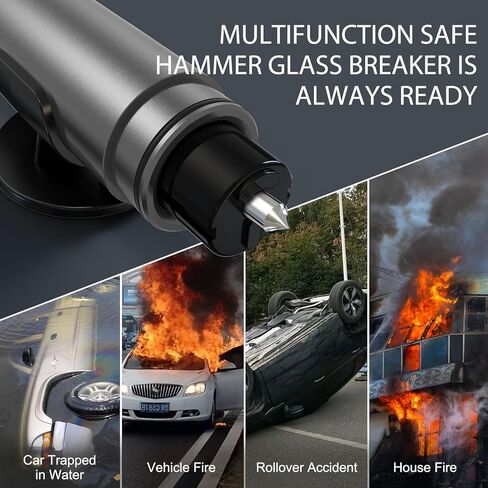 Safehammer - 3 في 1 مطرقة آمنة لكسر الزجاج تحت الماء، قاطع نوافذ السيارة بمطرقة حزام الأمان وصافرة النجاة، أداة الهروب في حالات الطوارئ، مطرقة زجاجية آمنة لجميع السيارات (قطعتان) in Kuwait