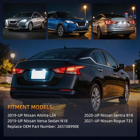 قطعتان من ضوء لوحة الترخيص، ضوء العلامة، عدسة شفافة، مجموعة المصابيح الخلفية لسيارة Nissan Altima/Sentra/Rogue/Versa، مدعومة بـ 18-SMD Xenon White LED in Kuwait