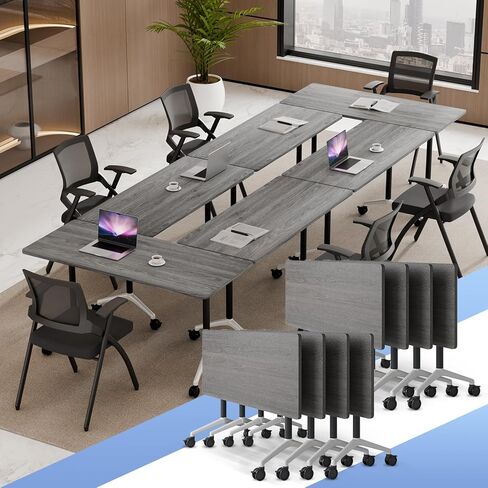 Folding Conference Room Table with Wheels,Flip Top Modular Training Meeting Table,Stackable Mobile Conference Table,Wooden Top Sturdy Frame,Space Saving,for Office,Classroom(2pack,63IN,Grey) in Kuwait