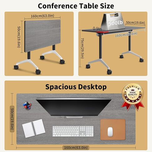 Folding Conference Room Table with Wheels,Flip Top Modular Training Meeting Table,Stackable Mobile Conference Table,Wooden Top Sturdy Frame,Space Saving,for Office,Classroom(2pack,63IN,Grey) in Kuwait