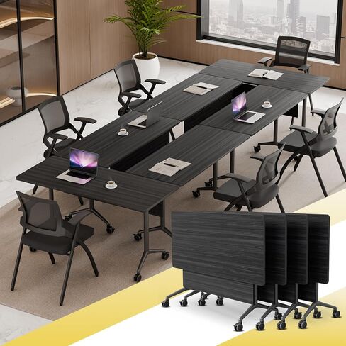 Folding Conference Room Table with Wheels,Flip Top Modular Training Meeting Table,Stackable Mobile Conference Table,Wooden Top Sturdy Frame,Space Saving,for Office,Classroom(2pack,63IN,Grey) in Kuwait