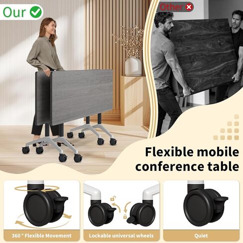 Folding Conference Room Table with Wheels,Flip Top Modular Training Meeting Table,Stackable Mobile Conference Table,Wooden Top Sturdy Frame,Space Saving,for Office,Classroom(2pack,63IN,Grey) in Kuwait