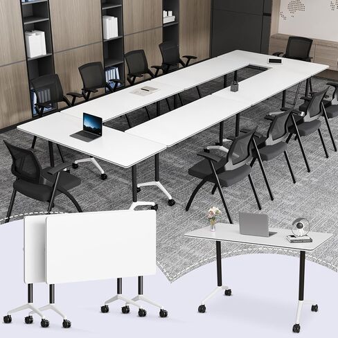 Folding Conference Room Table with Wheels,Flip Top Modular Training Meeting Table,Stackable Mobile Conference Table,Wooden Top Sturdy Frame,Space Saving,for Office,Classroom(2pack,63IN,Grey) in Kuwait
