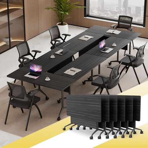 Folding Conference Room Table with Wheels,Flip Top Modular Training Meeting Table,Stackable Mobile Conference Table,Wooden Top Sturdy Frame,Space Saving,for Office,Classroom(2pack,63IN,Grey) in Kuwait