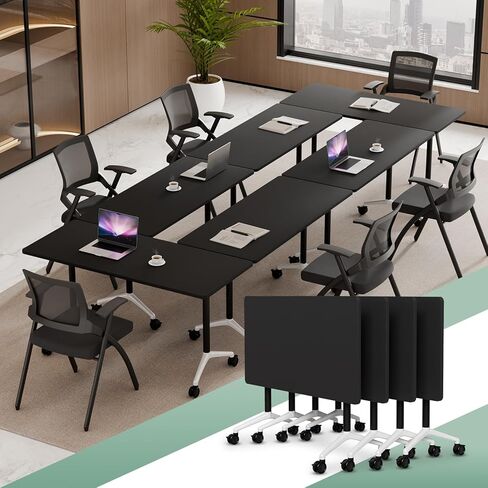 Folding Conference Room Table with Wheels,Flip Top Modular Training Meeting Table,Stackable Mobile Conference Table,Wooden Top Sturdy Frame,Space Saving,for Office,Classroom(2pack,63IN,Grey) in Kuwait