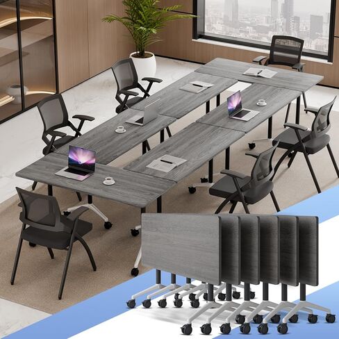 Folding Conference Room Table with Wheels,Flip Top Modular Training Meeting Table,Stackable Mobile Conference Table,Wooden Top Sturdy Frame,Space Saving,for Office,Classroom(2pack,63IN,Grey) in Kuwait