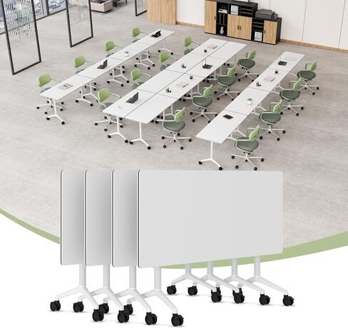 4 Pack Conference Room Tables,Mobile Folding Conference Table with Wheels,Modern Training Locking Rolling Meeting Tables with Flip-Top for Office Classroom School Business in Kuwait