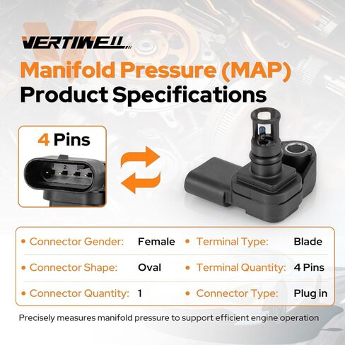 Manifold Absolute Pressure MAP Sensor Compatible with Chevy Chevrolet GMC Cadillac Buick Silverado 1500 LTD Trailblazer Blazer Colorado Sierra 1500 l4 l3 V6 2.7L 2019-2024 Replaces AS725 in Kuwait