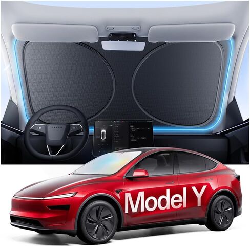 مظلة شمسية للزجاج الأمامي لسيارة Tesla Model Y 2020-2026 (جونيبر)، 100% من الأشعة فوق البنفسجية وعزل حراري، مظلة شمسية مناسبة حسب الطلب، مظلة سيارة قابلة للطي مع حقيبة تخزين، تحمي الملحقات الداخلية in Kuwait