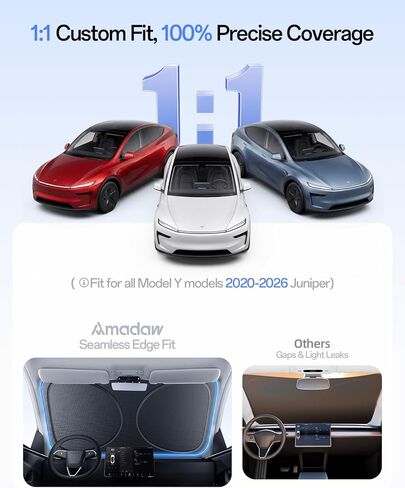 مظلة شمسية للزجاج الأمامي لسيارة Tesla Model Y 2020-2026 (جونيبر)، 100% من الأشعة فوق البنفسجية وعزل حراري، مظلة شمسية مناسبة حسب الطلب، مظلة سيارة قابلة للطي مع حقيبة تخزين، تحمي الملحقات الداخلية in Kuwait