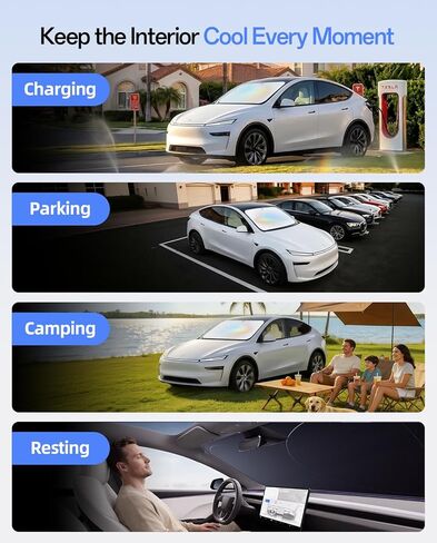 مظلة شمسية للزجاج الأمامي لسيارة Tesla Model Y 2020-2026 (جونيبر)، 100% من الأشعة فوق البنفسجية وعزل حراري، مظلة شمسية مناسبة حسب الطلب، مظلة سيارة قابلة للطي مع حقيبة تخزين، تحمي الملحقات الداخلية in Kuwait