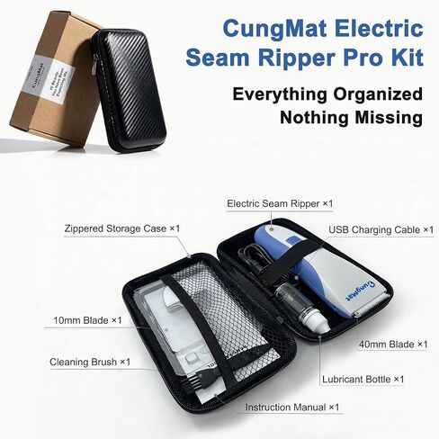 CungMat Electric Seam Ripper Pro Kit with Storage Case, Rechargeable Stitch Remover for Embroidery & Quilting, USB Cordless Sewing Seam Ripper Machine, 2 Blades in Kuwait