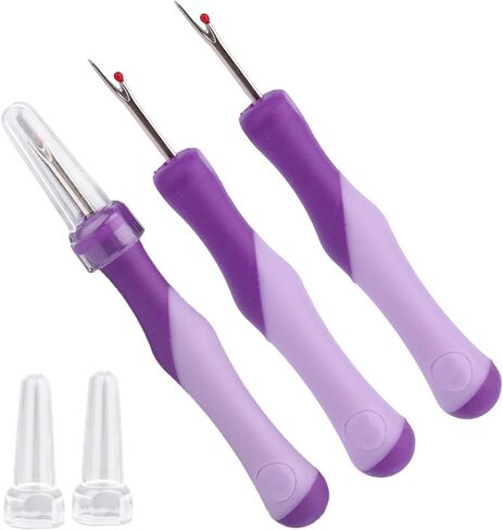 3pcs Seam Ripper, Stitch Remover Tool with Safety Caps and Small Red Ball for Hand Sewing Knitting Cross Stitch Embroidery Thread Removal(Purple) in Kuwait