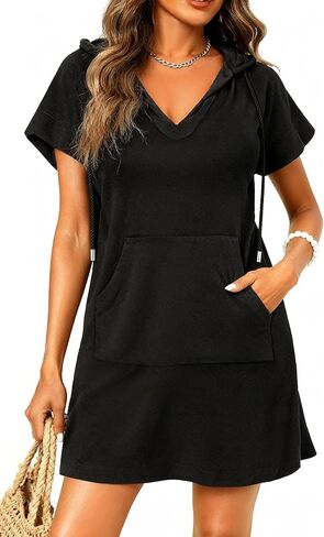 Pinup Fashion Terry Cloth Swimsuit Cover Up Women Hooded Cotton Cover with Pocket in Saudi Arabia