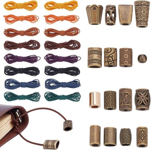 WEBEEDY 16 Pcs Elastic Bands for Traveler Notebook, 8 Colors 17.5 Yards Elastic Straps with 16 Alloy Decorative Toggles for Travelers Notebook Organization Accessories Office Gift Wrapping Decoration in Kuwait