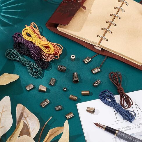 WEBEEDY 16 Pcs Elastic Bands for Traveler Notebook, 8 Colors 17.5 Yards Elastic Straps with 16 Alloy Decorative Toggles for Travelers Notebook Organization Accessories Office Gift Wrapping Decoration in Kuwait