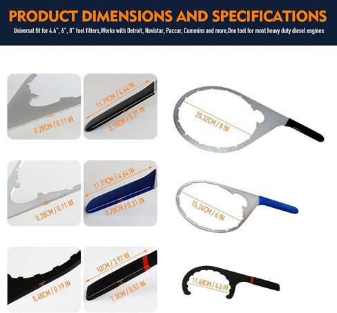 4.6 Inch, 6 Inch, 8 Inch Fuel Filter Wrench, Oil Filter Wrench Set Compatible with 380134 382 Detroit Diesel Truck Engines in Kuwait