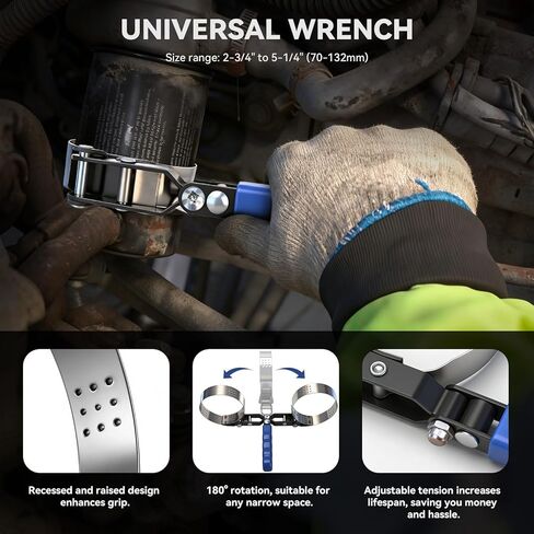 DISEN Oil Filter Wrench Set, 8PCS Oil Filter Swivel Wrench Set 2-3/4" to 5-1/4", 9" & 12" Adjustable Oil Filter Pliers,Universal 3-Jaw Removal Tool with 1/2" to 3/8" Adapter, Organized in Storage Case in Kuwait