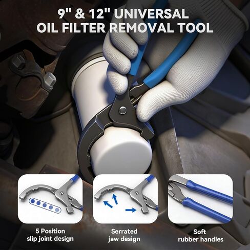 DISEN Oil Filter Wrench Set, 8PCS Oil Filter Swivel Wrench Set 2-3/4" to 5-1/4", 9" & 12" Adjustable Oil Filter Pliers,Universal 3-Jaw Removal Tool with 1/2" to 3/8" Adapter, Organized in Storage Case in Kuwait