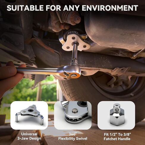 DISEN Oil Filter Wrench Set, 8PCS Oil Filter Swivel Wrench Set 2-3/4" to 5-1/4", 9" & 12" Adjustable Oil Filter Pliers,Universal 3-Jaw Removal Tool with 1/2" to 3/8" Adapter, Organized in Storage Case in Kuwait