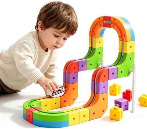 Electric Train Set for Kids,3D Infinity Flexible Track, DIY Track Building Kits with Train and Traffic Signs Traffic, STEM Gravity-Defying Learning Toy for Boys Girls 4 5 6 7 8 Birthday in Kuwait