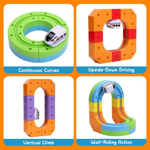 Electric Train Set for Kids,3D Infinity Flexible Track, DIY Track Building Kits with Train and Traffic Signs Traffic, STEM Gravity-Defying Learning Toy for Boys Girls 4 5 6 7 8 Birthday in Kuwait