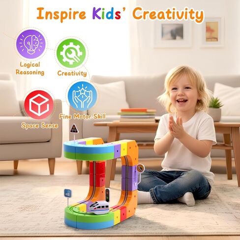 Electric Train Set for Kids,3D Infinity Flexible Track, DIY Track Building Kits with Train and Traffic Signs Traffic, STEM Gravity-Defying Learning Toy for Boys Girls 4 5 6 7 8 Birthday in Kuwait