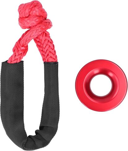 Keenso Recovery Ring Kit, Soft Shackle Rope and Aluminium Alloy Snatch Ring with High Strength More Than 15 Tons, for ATV UTV SUV Truck Winch Rescue Boating (Black) in Kuwait